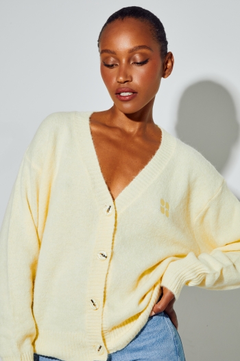 Cardigan Mira Alpaga Yellow fabriqué en Italie