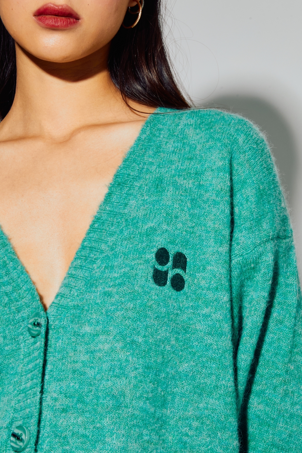 Cardigan Mira Alpaga Green fabriqué avec soin en Italie