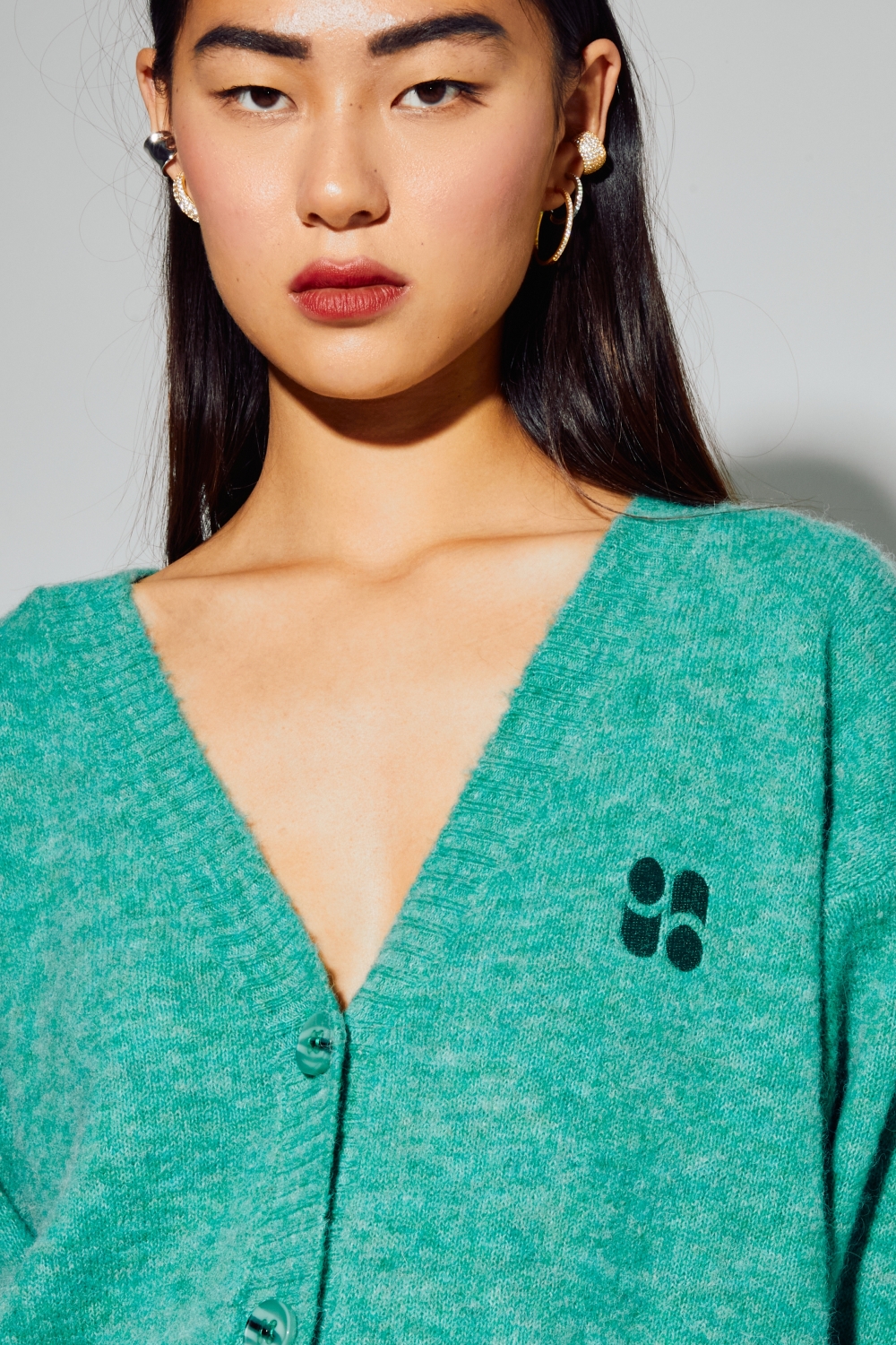 Cardigan Mira Alpaga Green fabriqué avec soin en Italie