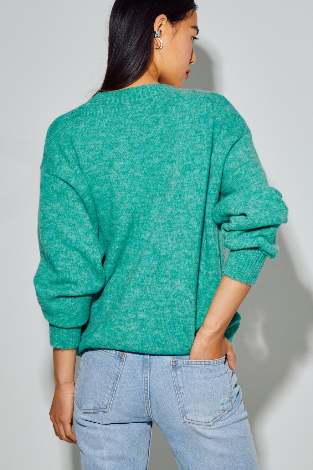 Cardigan Mira Alpaga Green fabriqué avec soin en Italie