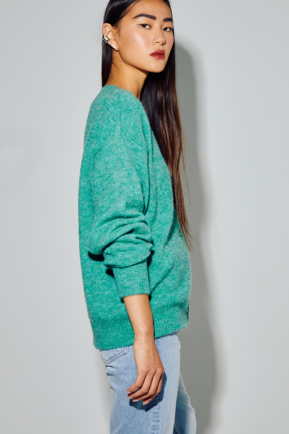 Cardigan Mira Alpaga Green fabriqué avec soin en Italie