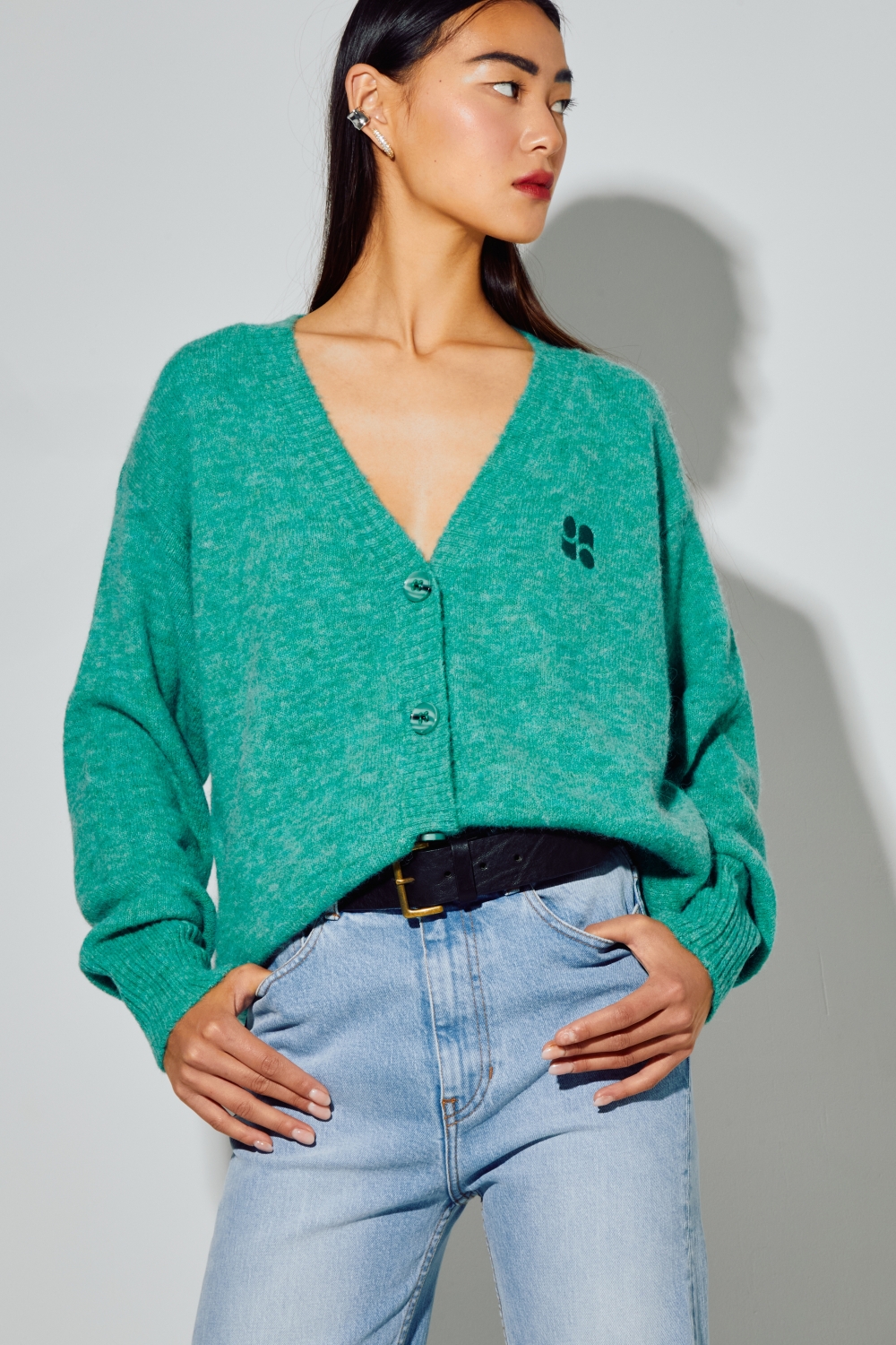 Cardigan Mira Alpaga Green fabriqué avec soin en Italie