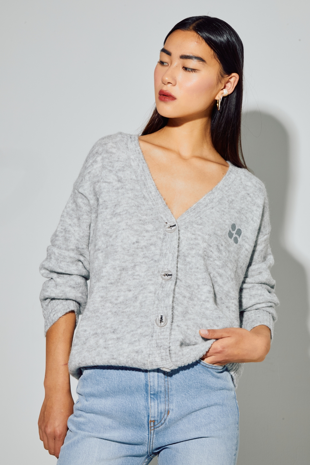 Cardigan Mira Alpaga Grey fabriqué en Italie