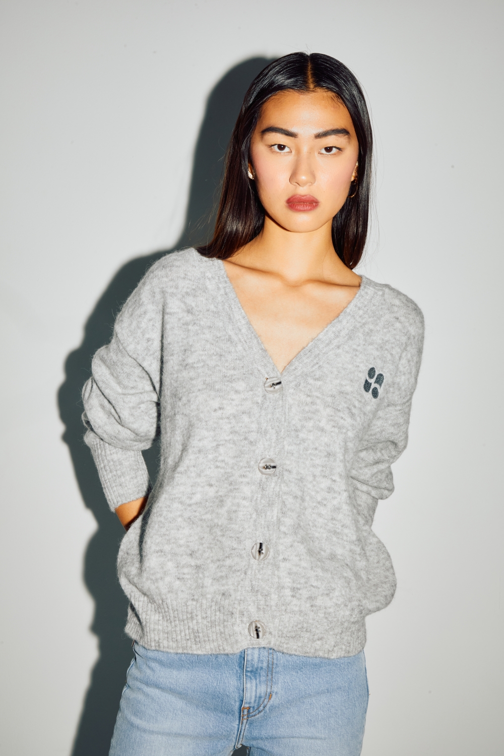 Cardigan Mira Alpaga Grey fabriqué en Italie
