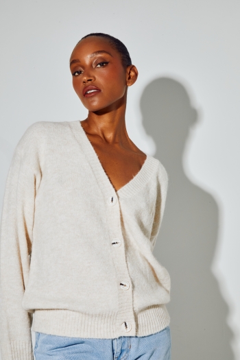Cardigan Mira Alpaga Beige fabriqué en Italie