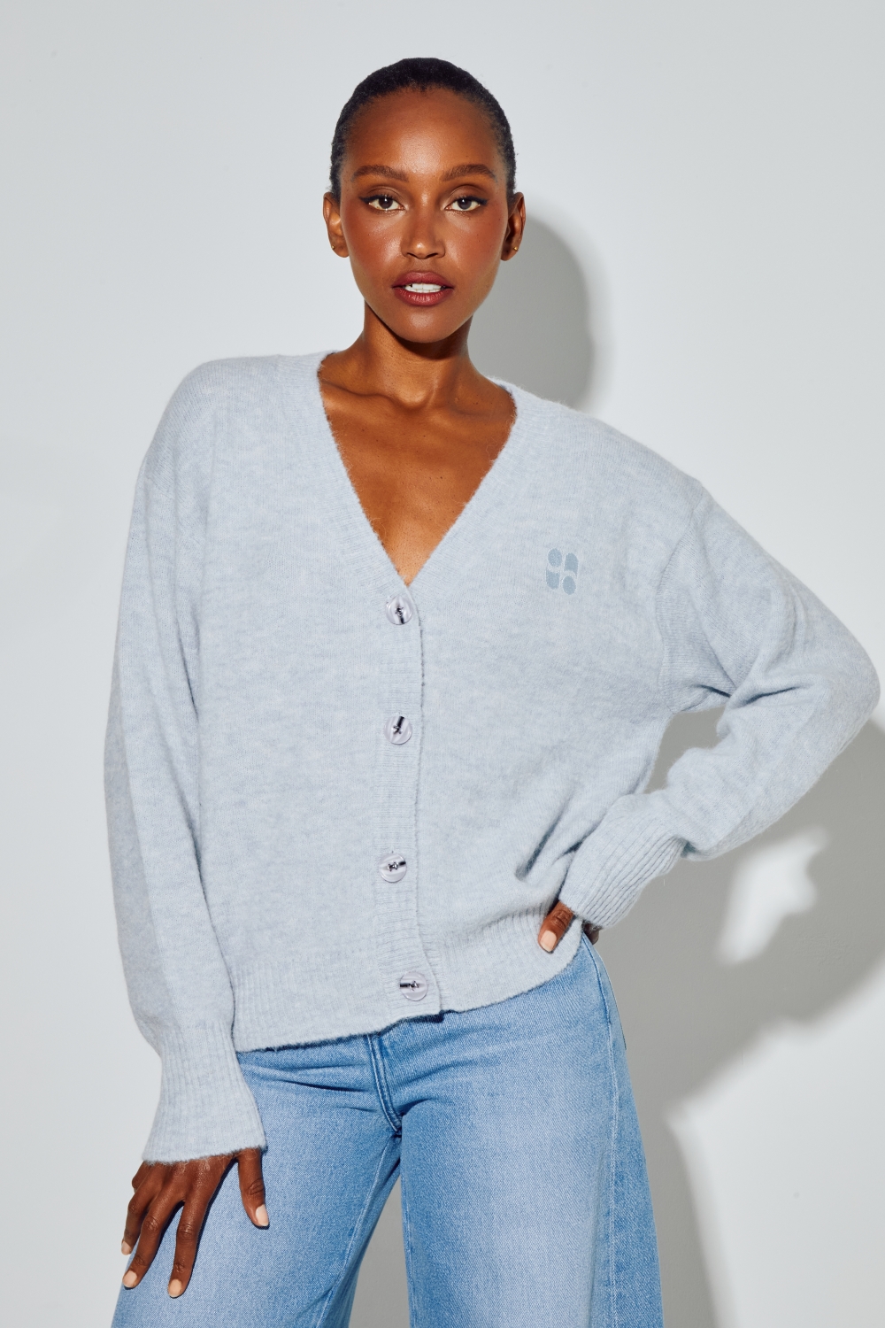 Cardigan Mira Alpaga Light Blue fabriqué en Italie