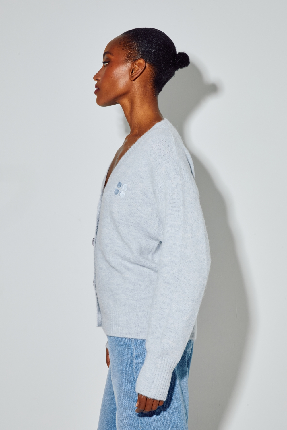 Cardigan Mira Alpaga Light Blue fabriqué en Italie