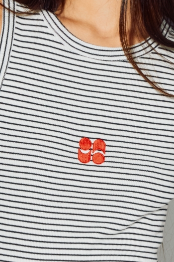 Top Théo met strepen, zwart, gemaakt in Portugal