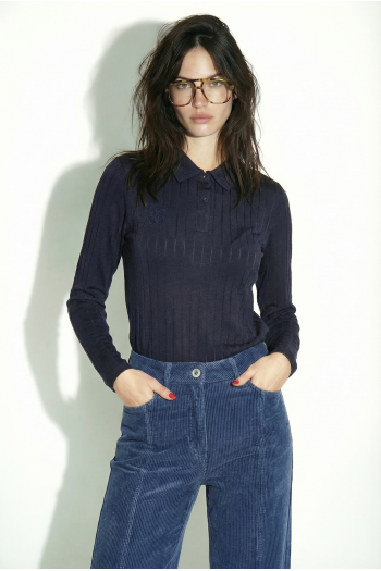 Lauryn-polo in marineblauw, gemaakt in Italië