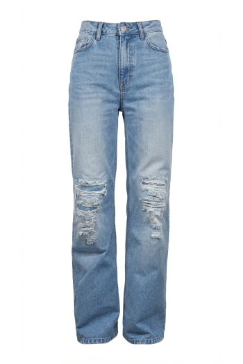 Light blue distressed denim made in Portugal