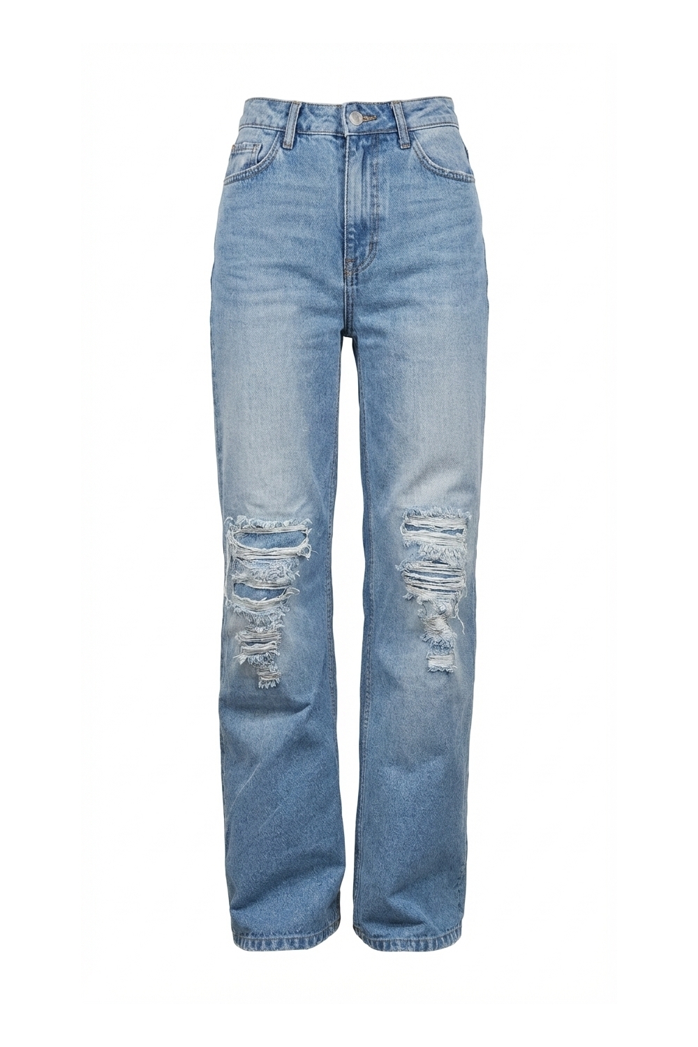 Light blue distressed denim made in Portugal