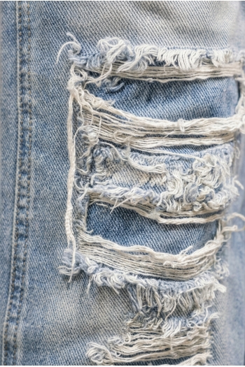 Light blue distressed denim made in Portugal