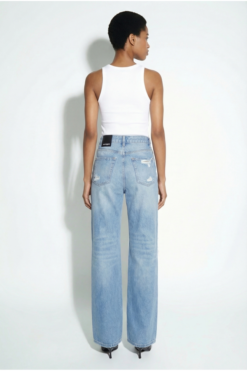 Light blue distressed denim made in Portugal