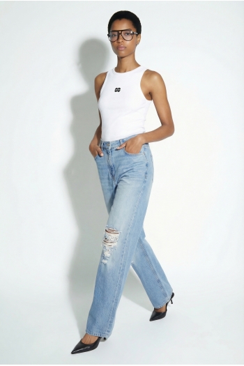 Light blue distressed denim made in Portugal