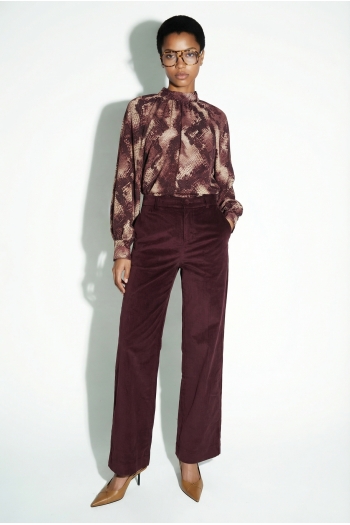Pantalon Anja Smoking velours chocolat fabriqué en Italie