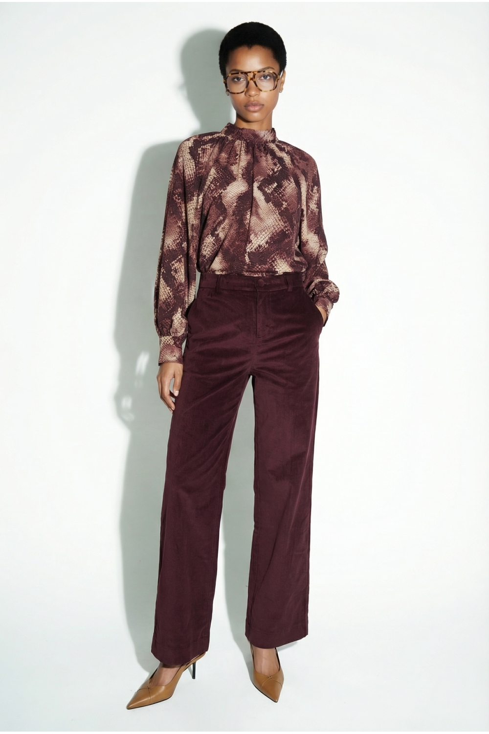 Anja Tuxedo Pants in Chocolate Velvet, Made in Italy