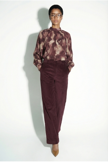 Anja Tuxedo Pants in Chocolate Velvet, Made in Italy