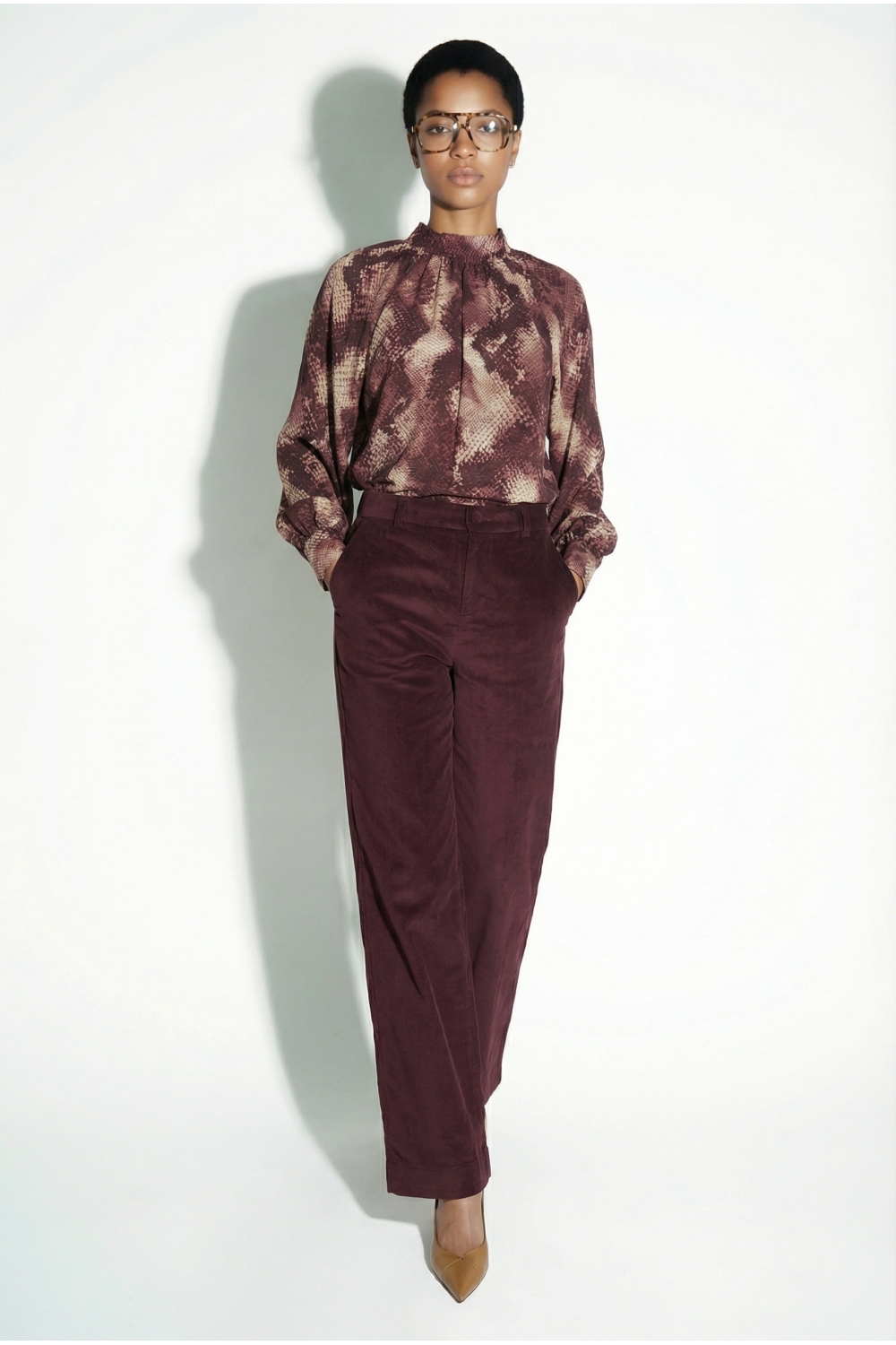Anja Tuxedo Pants in Chocolate Velvet, Made in Italy