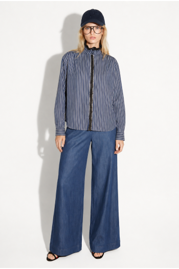 Chemise Malia à rayures broderie velour royal fabriqué en Italie
