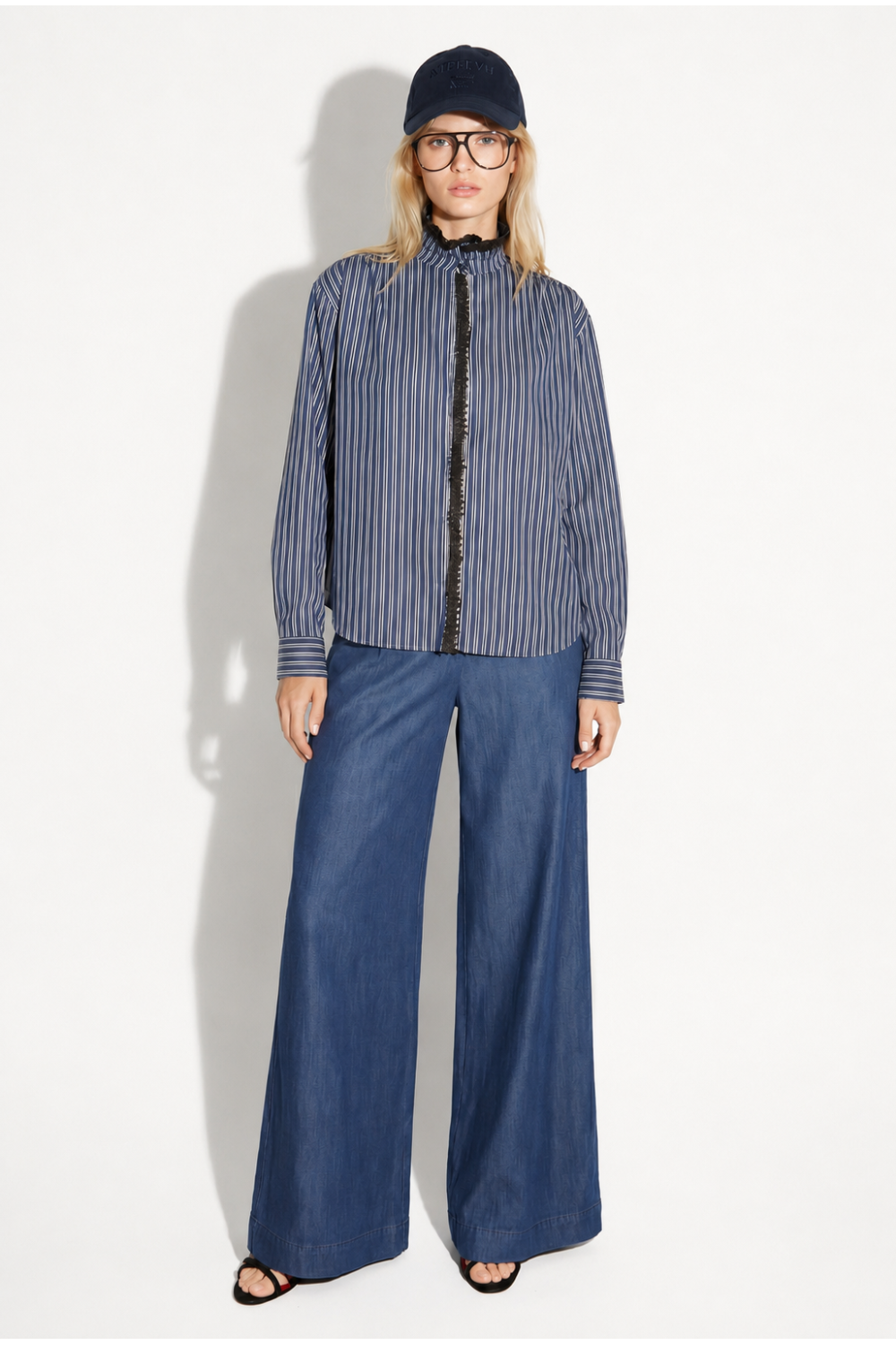 Chemise Malia à rayures broderie velour royal fabriqué en Italie