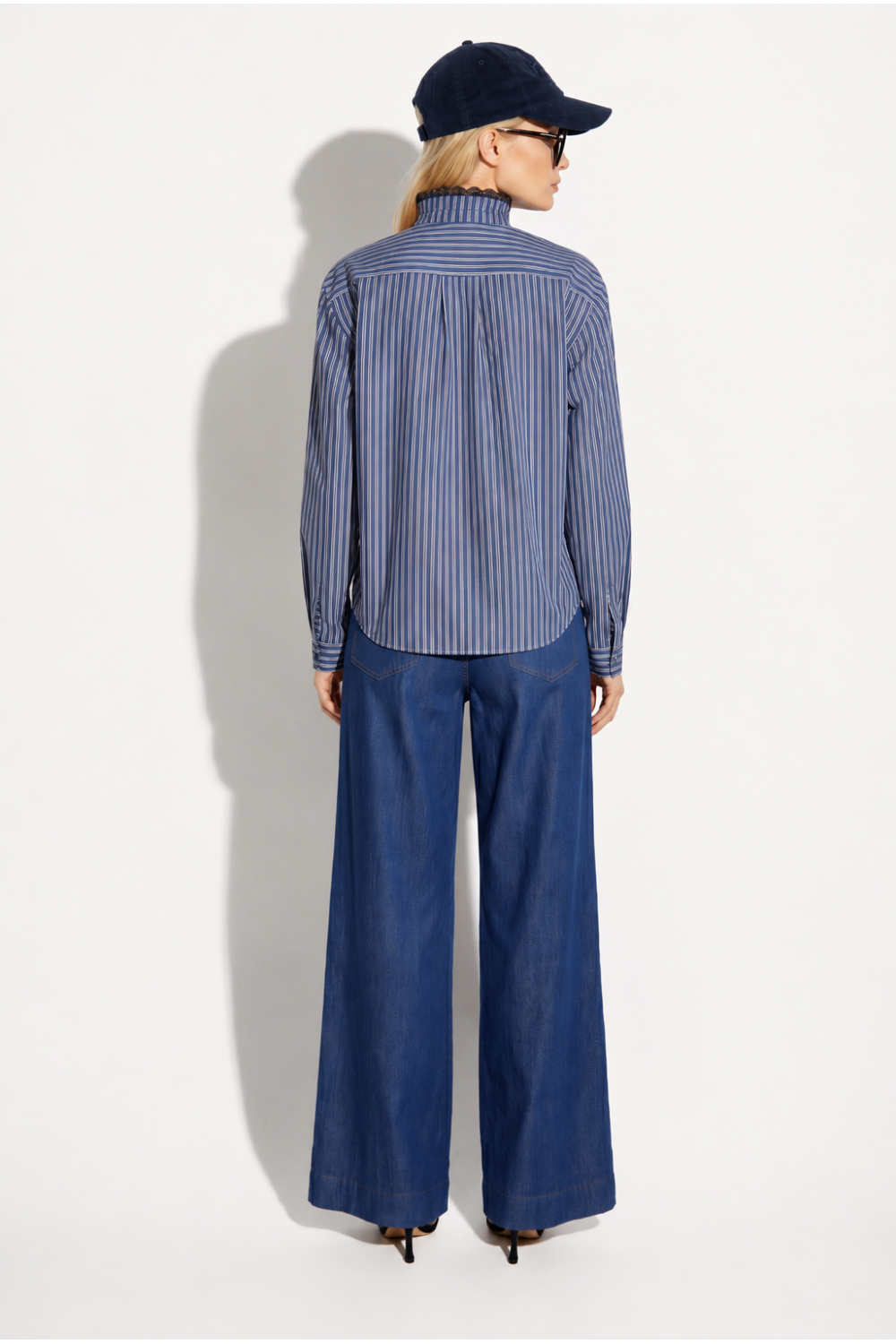 Chemise Malia à rayures broderie velour royal fabriqué en Italie
