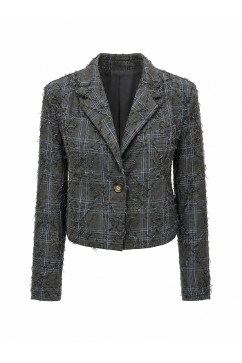 Oda-blazer met ruitmotief, grijs, tweedehands, gemaakt in Italië