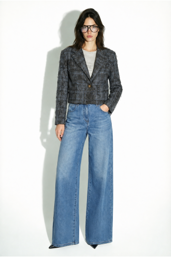 Oda-blazer met ruitmotief, grijs, tweedehands, gemaakt in Italië