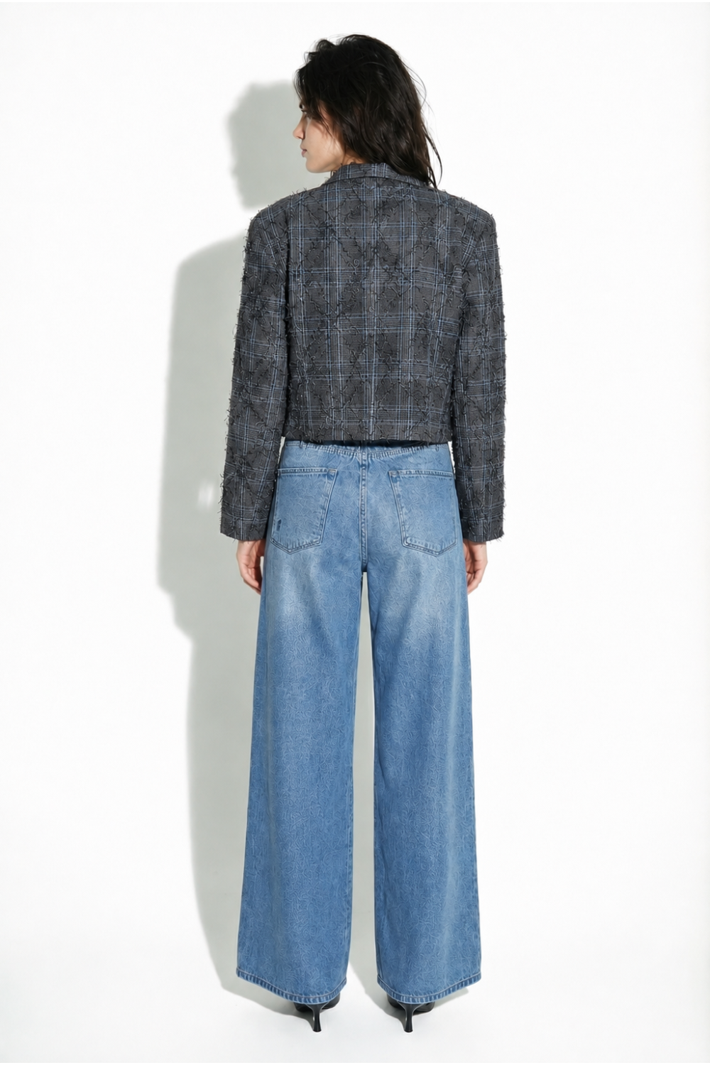 Oda-blazer met ruitmotief, grijs, tweedehands, gemaakt in Italië
