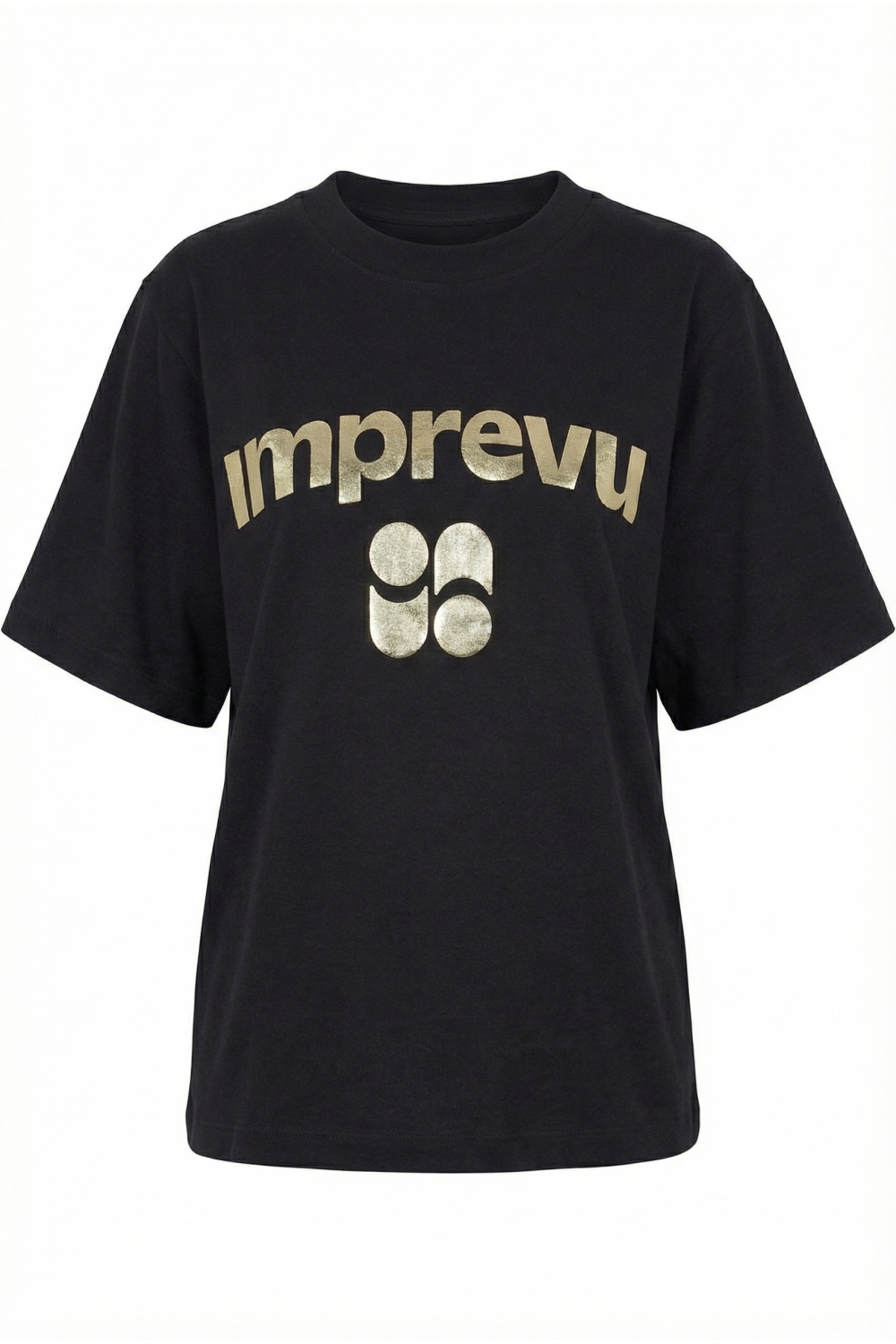 Colette-T-shirt in zwart met folieprint, gemaakt in Portugal