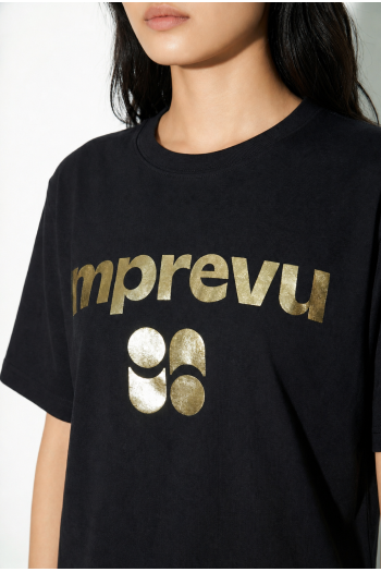 Colette-T-shirt in zwart met folieprint, gemaakt in Portugal