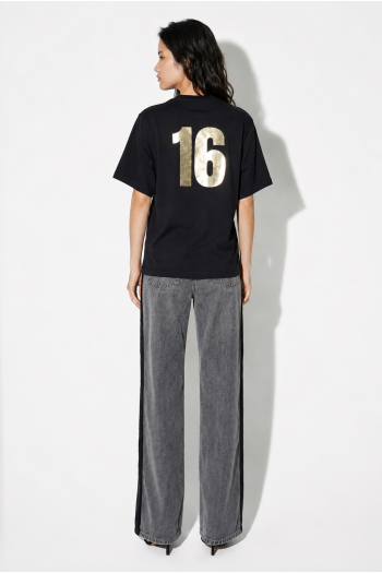 Colette-T-shirt in zwart met folieprint, gemaakt in Portugal