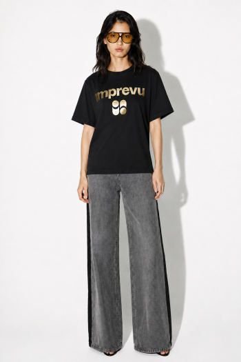Colette-T-shirt in zwart met folieprint, gemaakt in Portugal