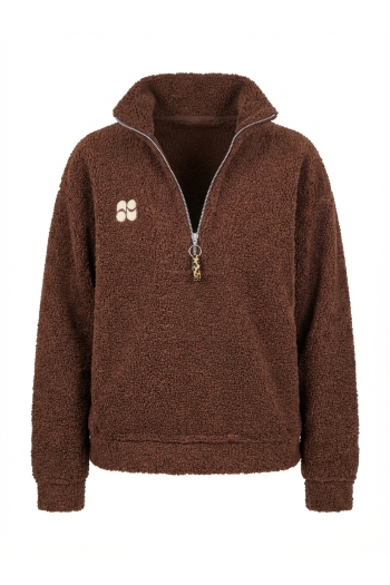 Lucas Teddy Zip Sweatshirt in Chocolate Brown, Made in Italy