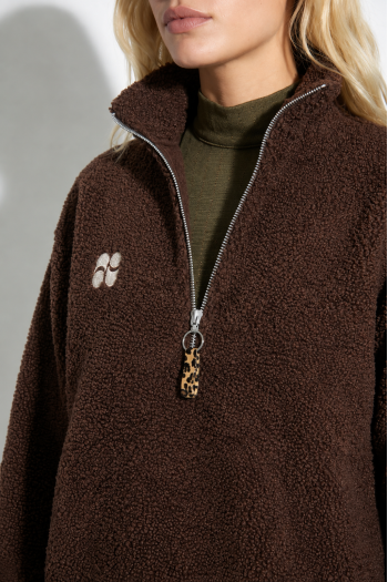 Lucas Teddy Zip Sweatshirt in Chocolate Brown, Made in Italy