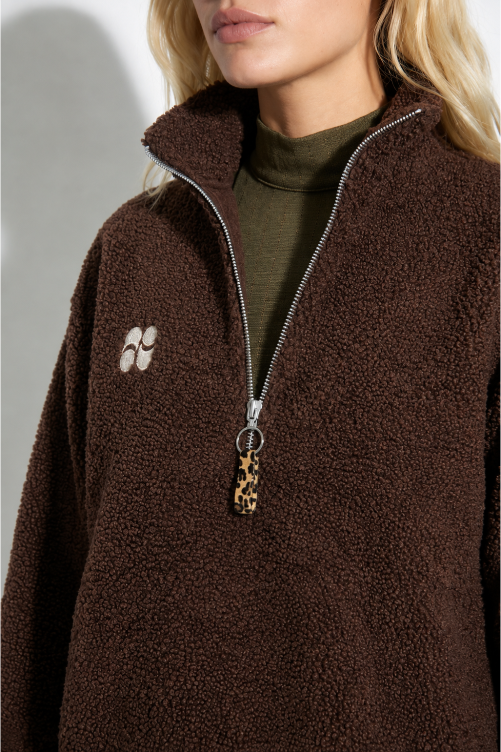 Lucas Teddy Zip Sweatshirt in Chocolate Brown, Made in Italy