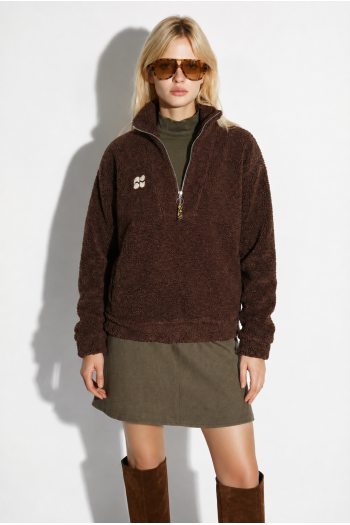 Lucas Teddy Zip Sweatshirt in Chocolate Brown, Made in Italy