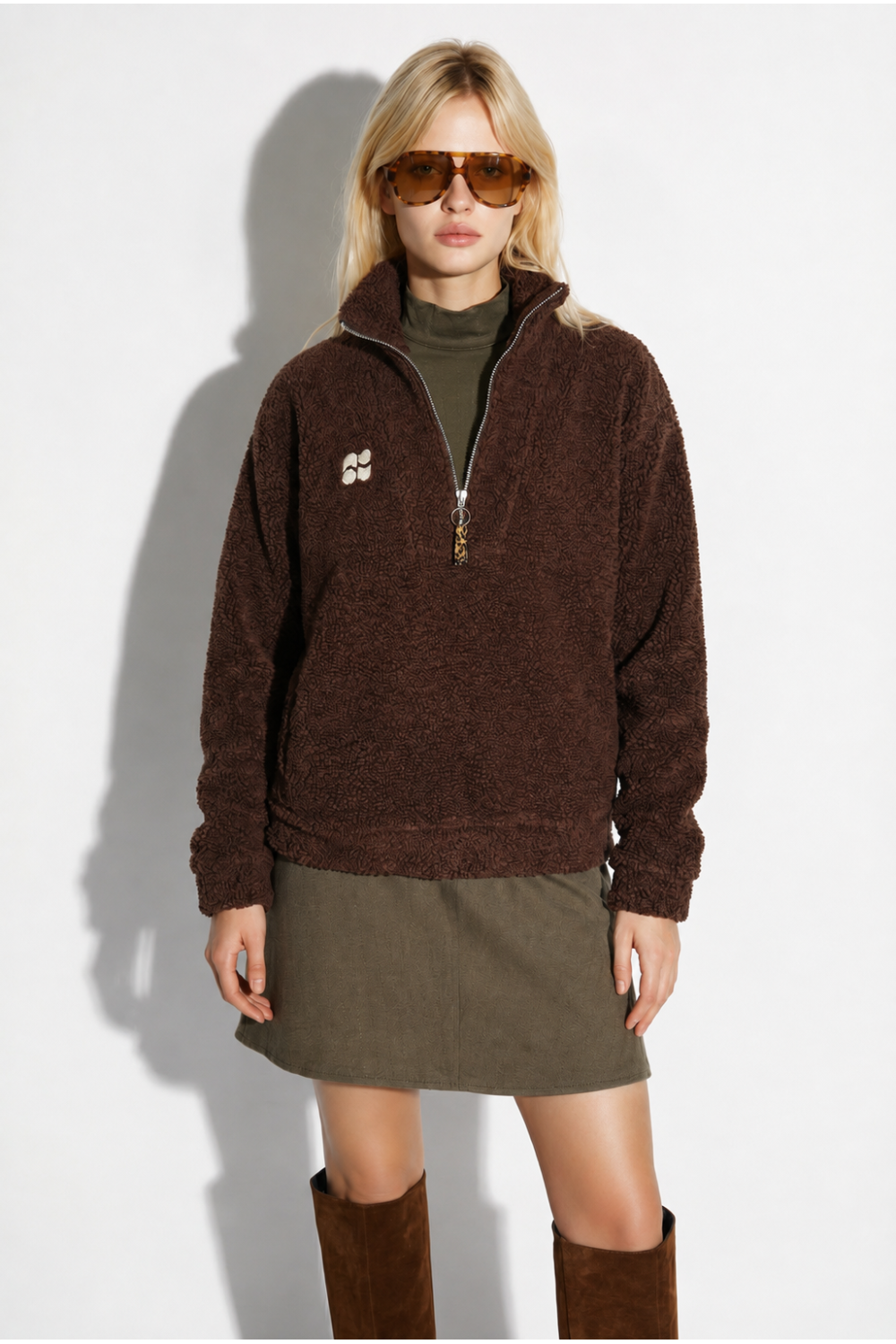Lucas Teddy Zip Sweatshirt in Chocolate Brown, Made in Italy
