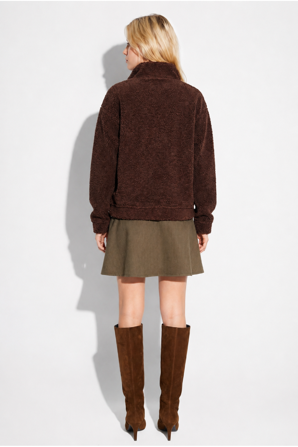 Lucas Teddy Zip Sweatshirt in Chocolate Brown, Made in Italy