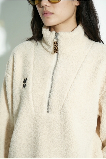Luca Teddy Zip Sweatshirt in natural, made in Italy.
