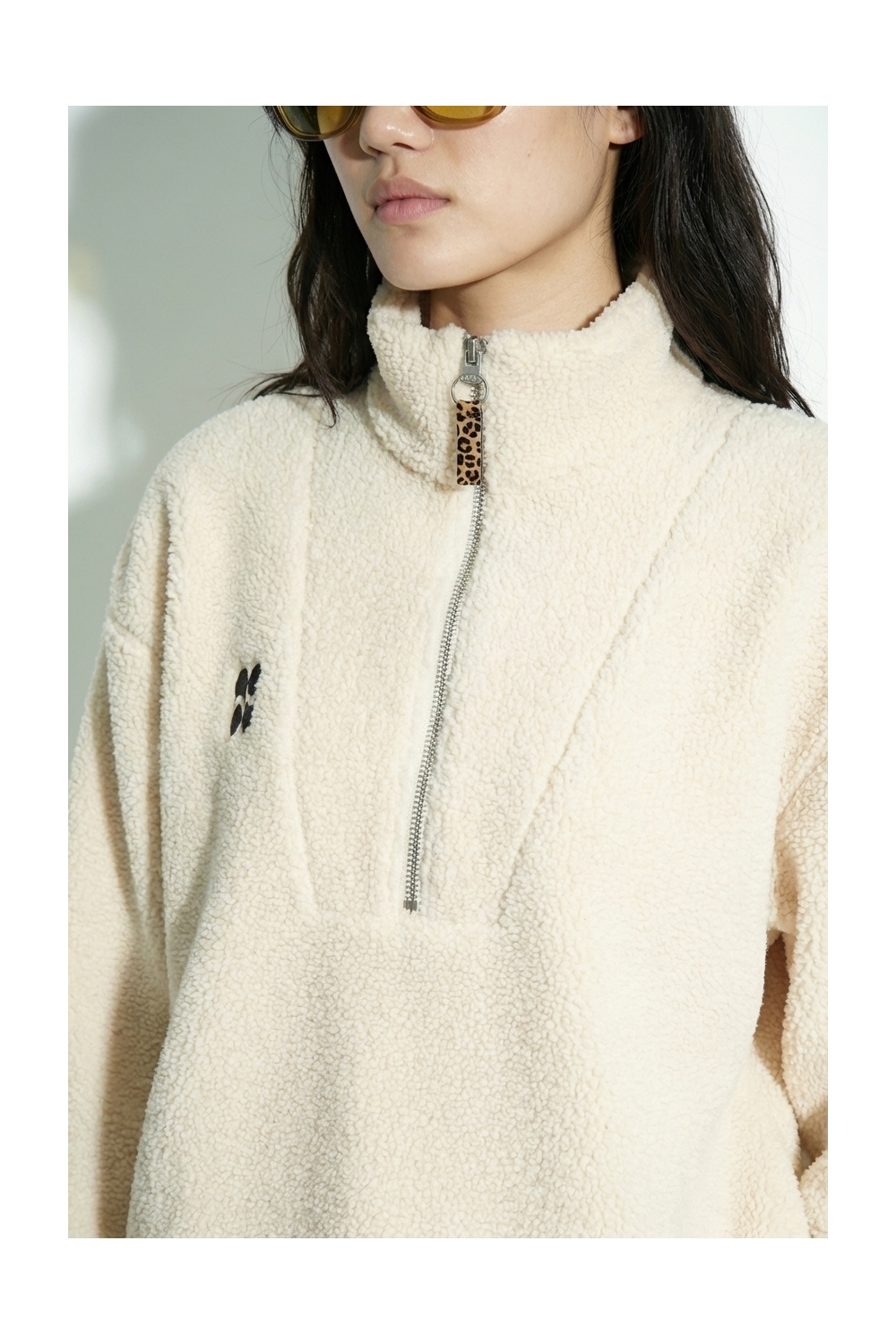Luca Teddy Zip Sweatshirt in natural, made in Italy.