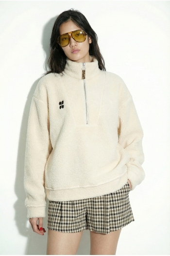 Luca Teddy Zip Sweatshirt in natural, made in Italy.