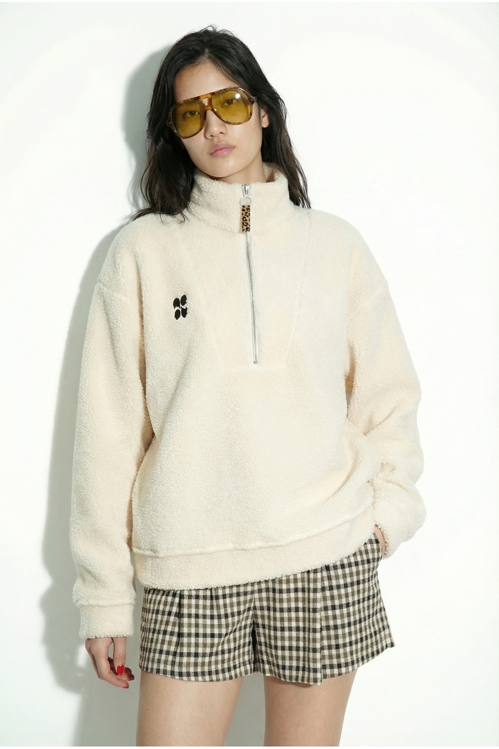 Luca Teddy Zip Sweatshirt in natural, made in Italy.