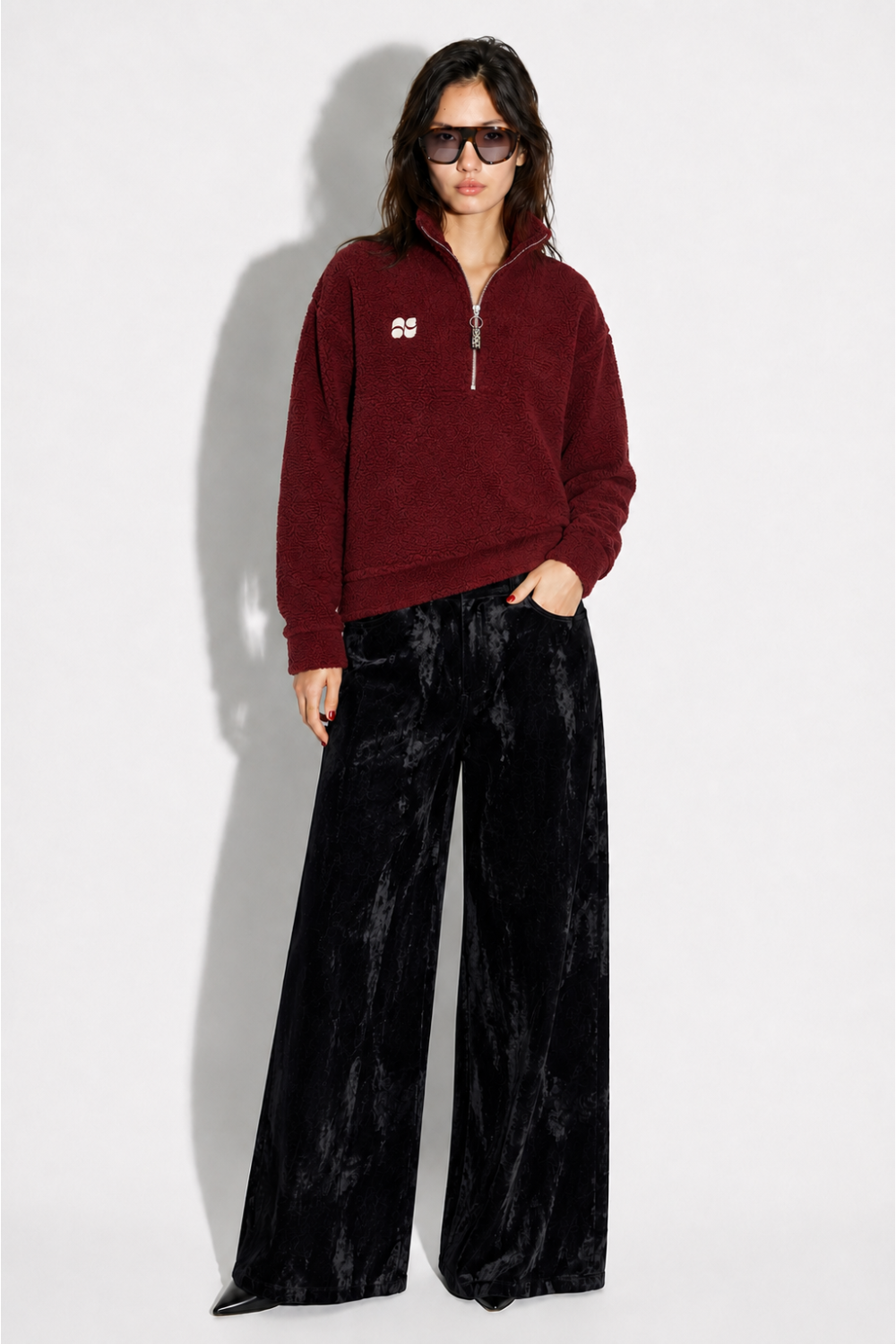 SWEATSHIRT LUCA TEDDY ZIP BORDEAUX