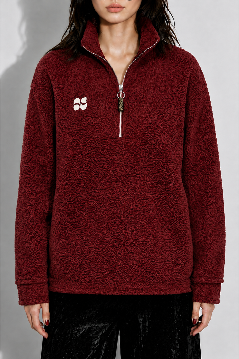 SWEATSHIRT LUCA TEDDY ZIP BORDEAUX