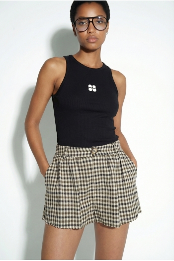 Jupe short Riva pied de poule Kaki fabriquée en Italie
