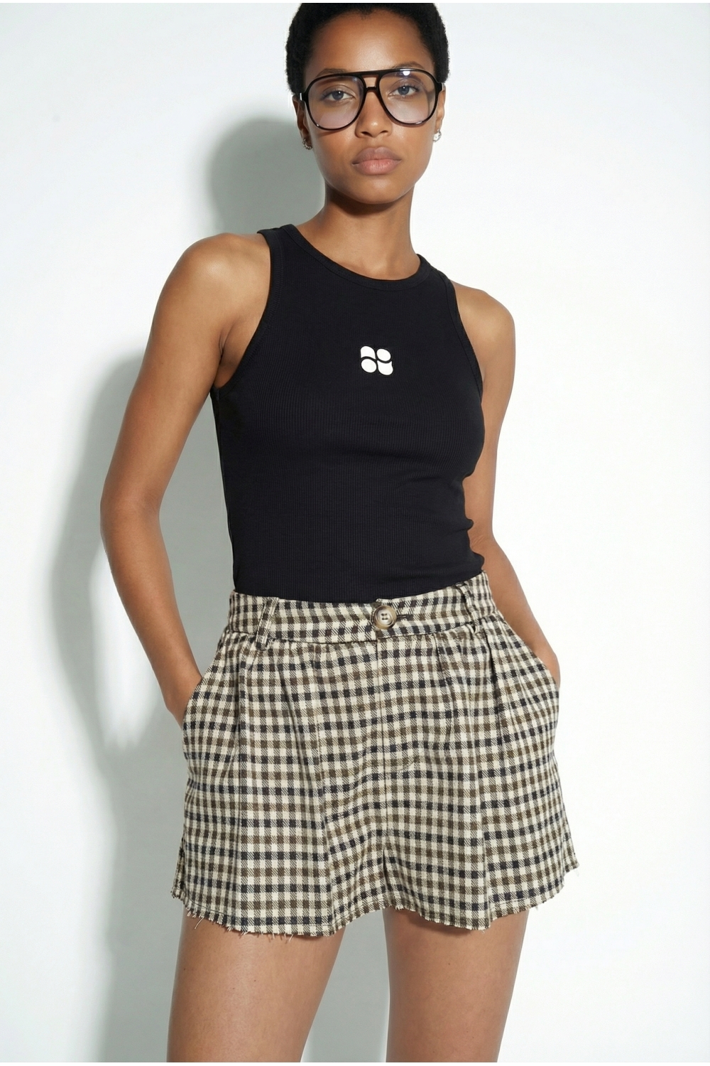 Jupe short Riva pied de poule Kaki fabriquée en Italie
