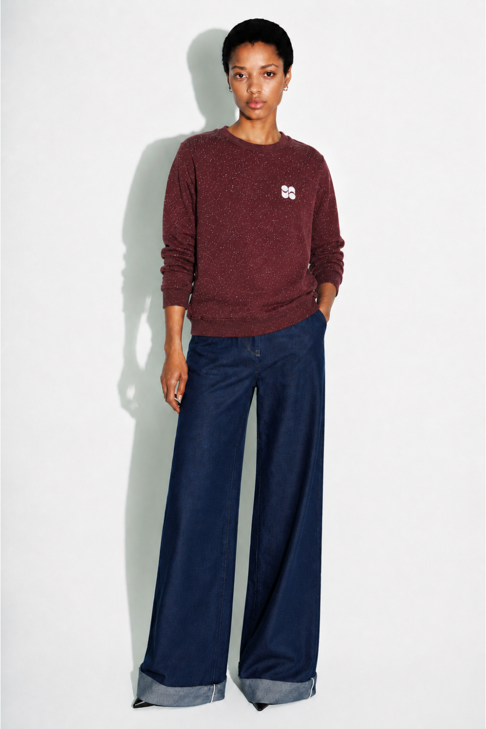 Sweatshirt Eddie moucheté bordeaux fabriqué au Portugal