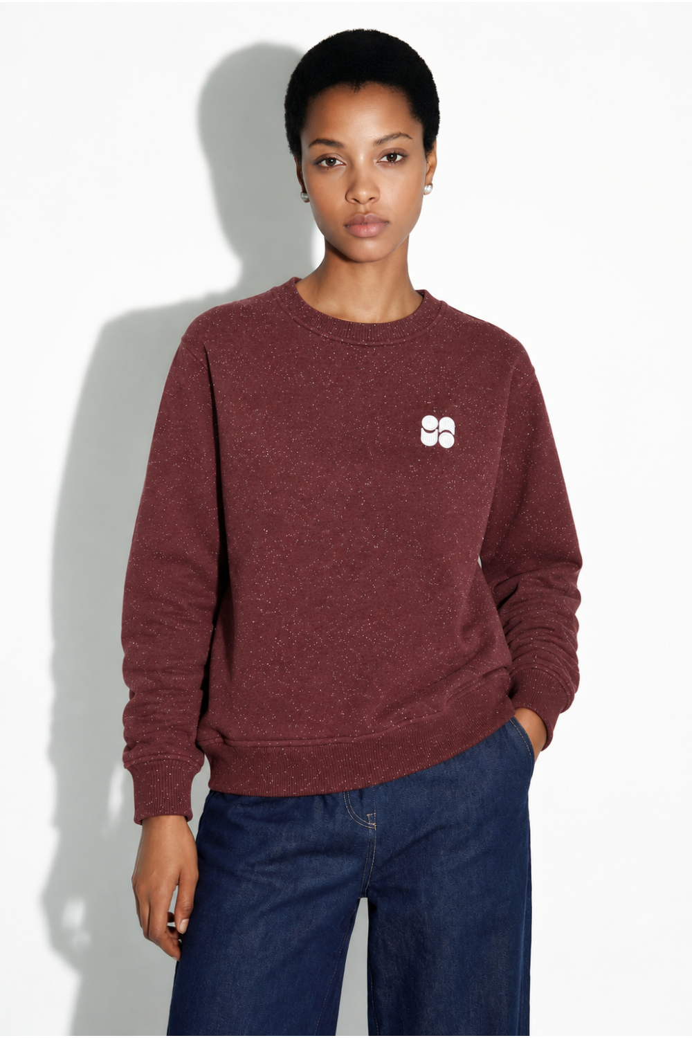 Sweatshirt Eddie moucheté bordeaux fabriqué au Portugal