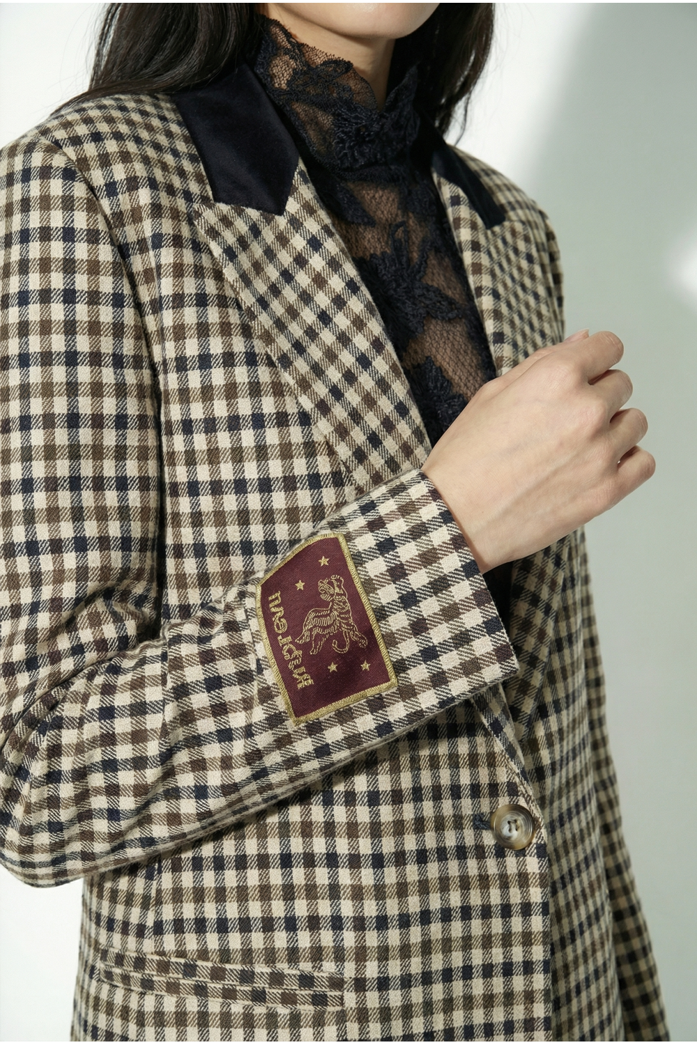 Khaki houndstooth Ema blazer made in Italy