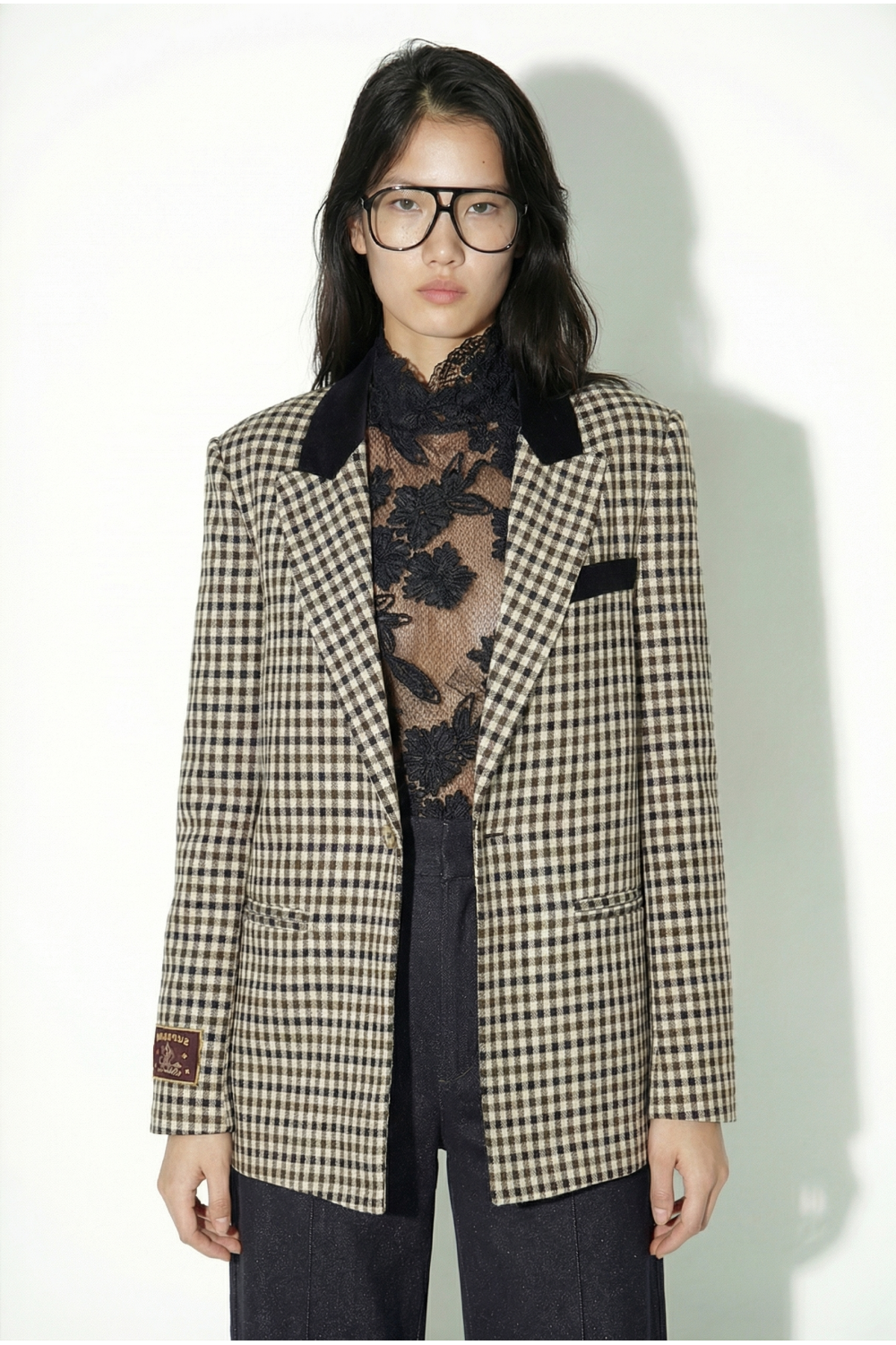 Khaki houndstooth Ema blazer made in Italy